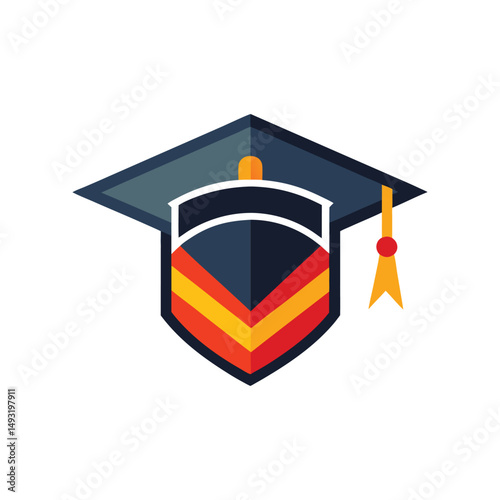 Flat and Minimal Graduation cap logo vector illustration isolated on white background