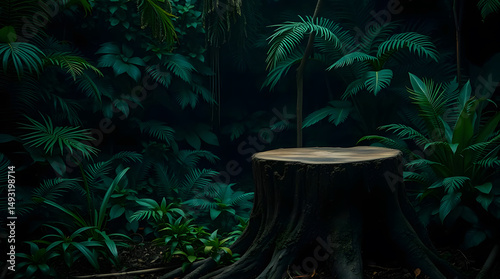 Mossy Tree Stump in a Lush Forest