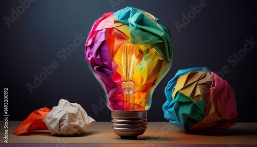 Isolated Crumpled Paper Light Bulb Idea vision