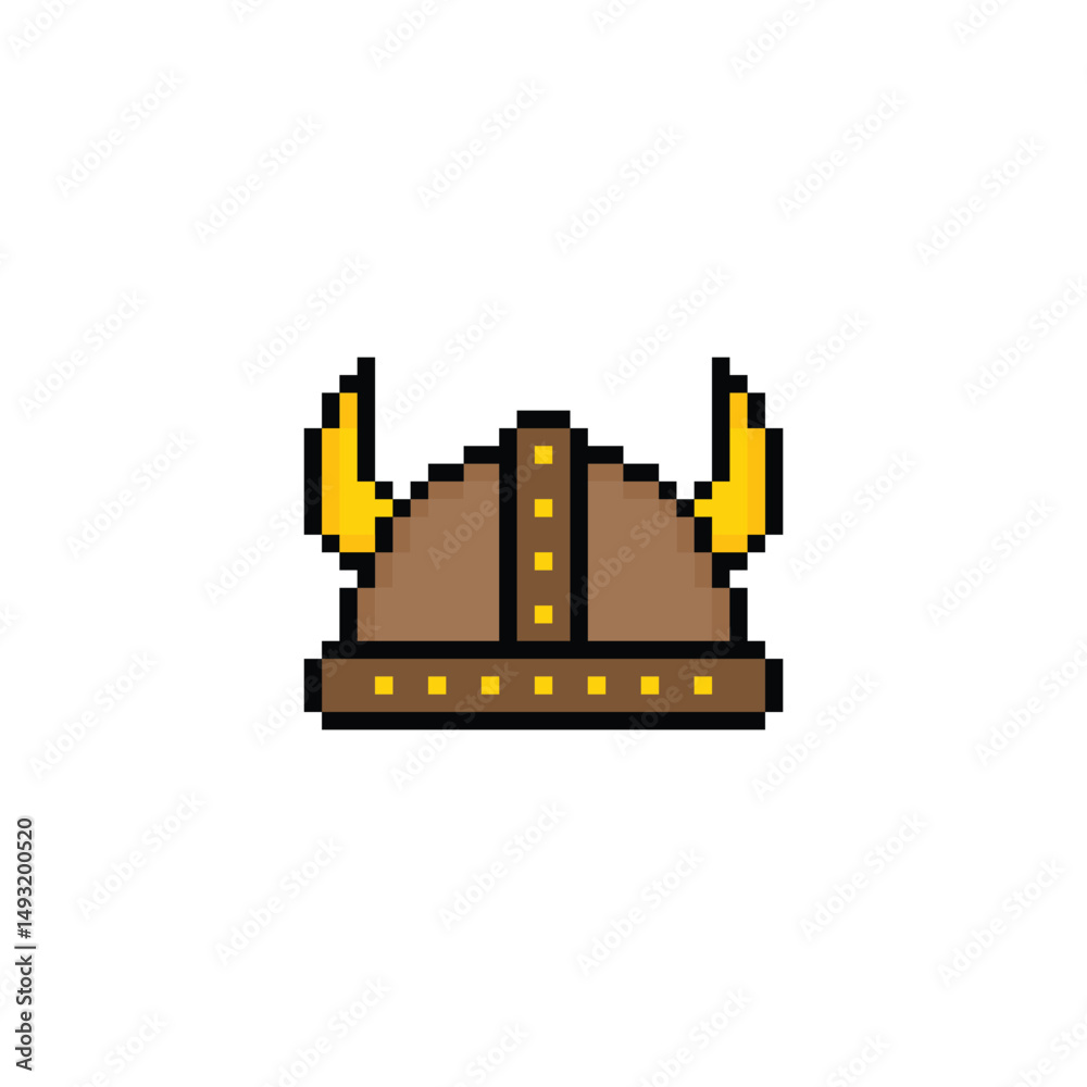 Obraz premium Viking in horned helmet icon 8 bit, pixel art helmet icon for game logo. 