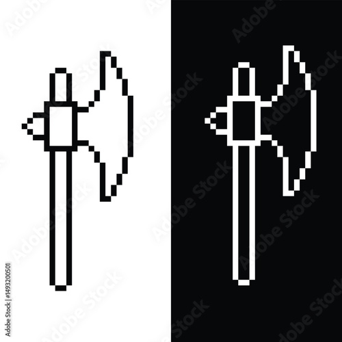 isometric axe  icon 8 bit, pixel art icon  for game  logo. 