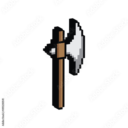 isometric axe  icon 8 bit, pixel art icon  for game  logo. 