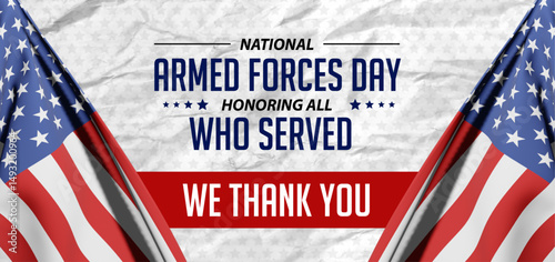 Armed Forces Day Banner with American Flags and Thank You Message – Honoring All Who Served
