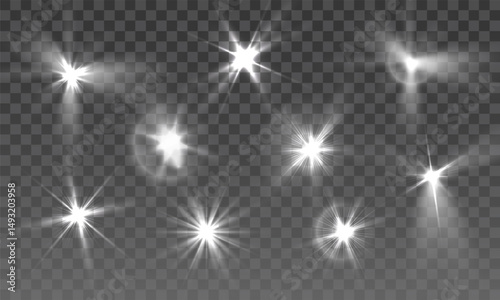Transparent PNG background with ray of light, shiny sparkles and star glow, brilliant sun flash and magical effect, abstract flare and gleaming dust in holiday illuminated beam illustration

