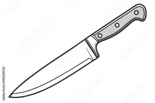  kitchen knife, sharp blade, metallic handle, minimalist design, isolated on transparent background