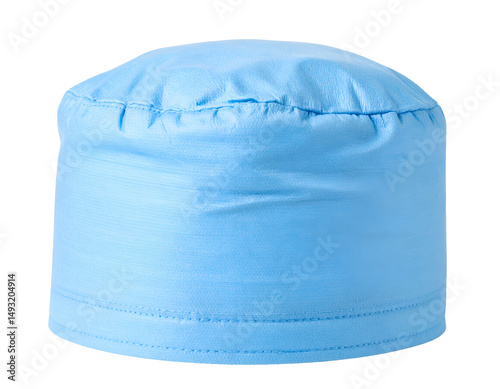 realistic medical dentist or surgical cap in light blue fabric, isolated on transparent background, professional healthcare accessory for hospital or lab use
 photo