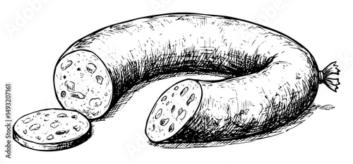 traditional polish sausage kielbasa in hand drawn vector style