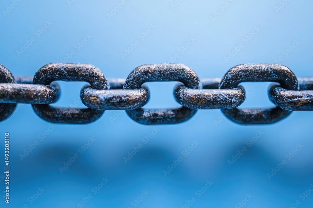 Obraz premium Aged metal chain against a blue backdrop