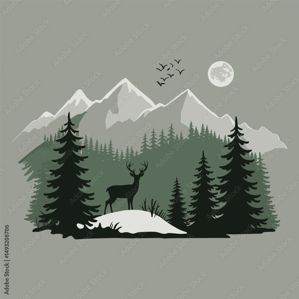 Fototapeta premium Minimalist Sage Green Wilderness Scene