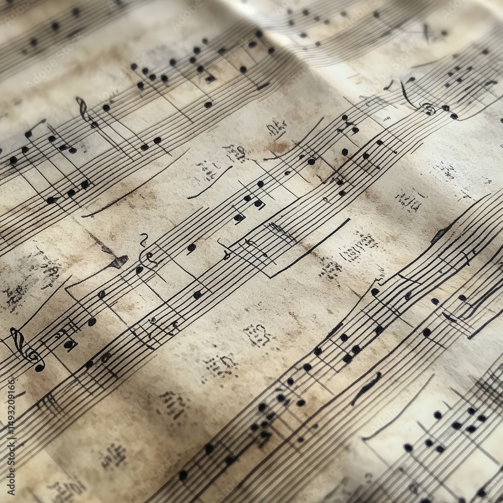 Naklejka premium A sheet of musical notation slowly disintegratin
