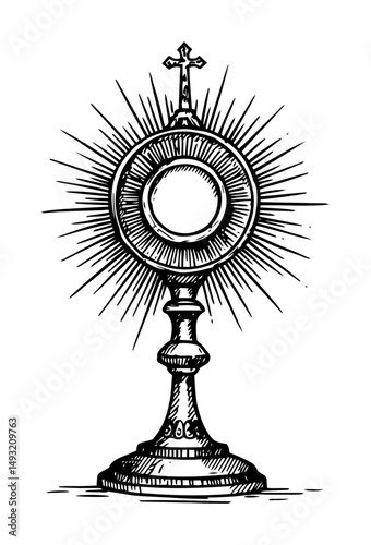 monstrance in religious black sketch engraving outline style