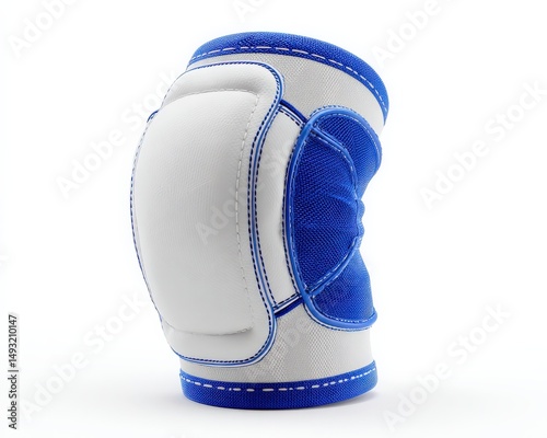 Protective knee pad in white and blue. Ideal for sports and outdoor activities.