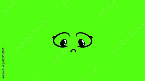 Sad Cartoon Face Animation on Green Background