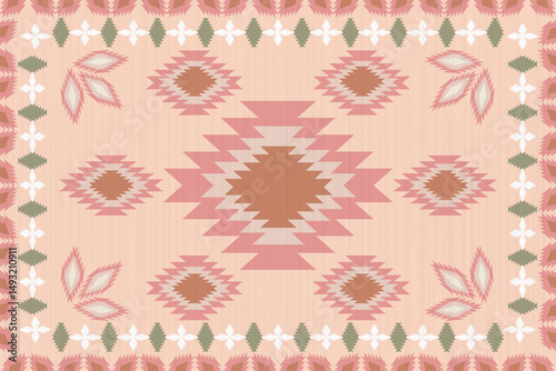 pink  flora.Navajo tribal vector seamless pattern. Ethnic South Western decor style. Boho geometric ornament. Vector seamless pattern. Mexican blanket, rug. Woven carpet illustration