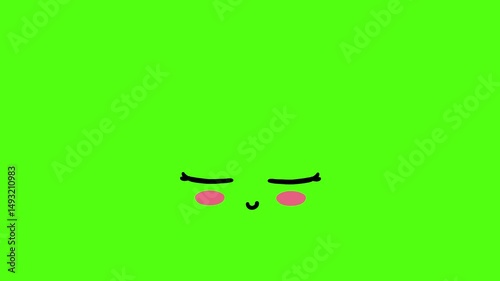 Shy Blushing Face Animation on Green Background
