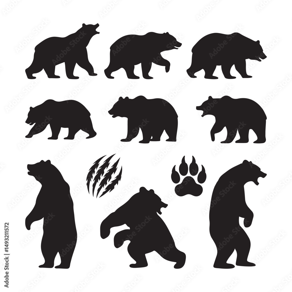 Naklejka premium Black Bear Silhouette Vector Set for Wildlife Art 