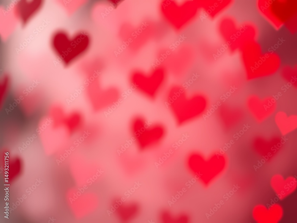Valentine's Day background shows softly blurred red hearts creating a romantic, festive mood. Valentine's Day background shows softly blurred red hearts creating a romantic, festive mood.