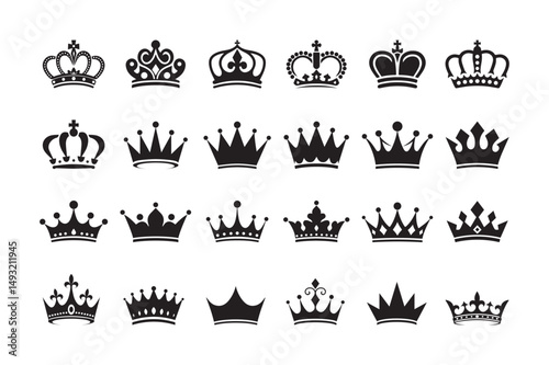 Royal Crown Silhouette Vector Collection on White Background 