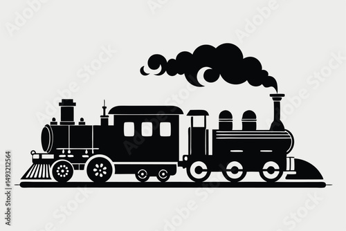 vintage steam train locomotives black silhouettes