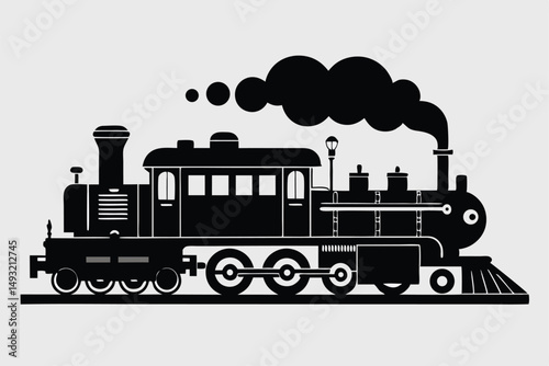 vintage steam train locomotives black silhouettes