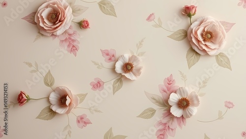 Subtle floral Victorian wallpaper creates a gently romantic background with muted colors and delicate patterns, ideal for adding vintage charm.