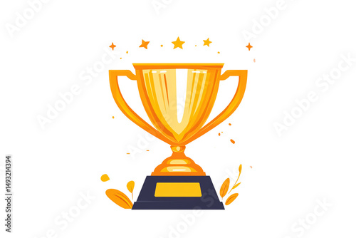 a gold trophy with stars and leaves