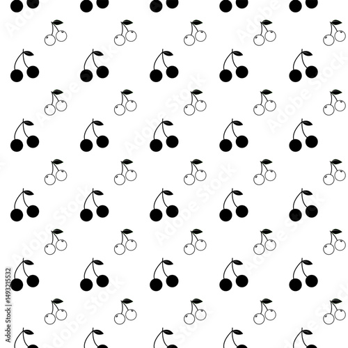 Cherry isolated on white background. Cherry healthy vitamins. Seamless pattern with cute cherries.