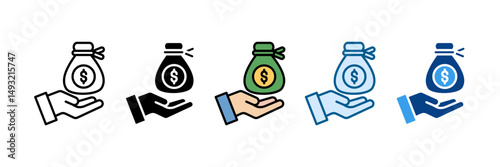 Money Bag Icon Set Multiple Style Collection