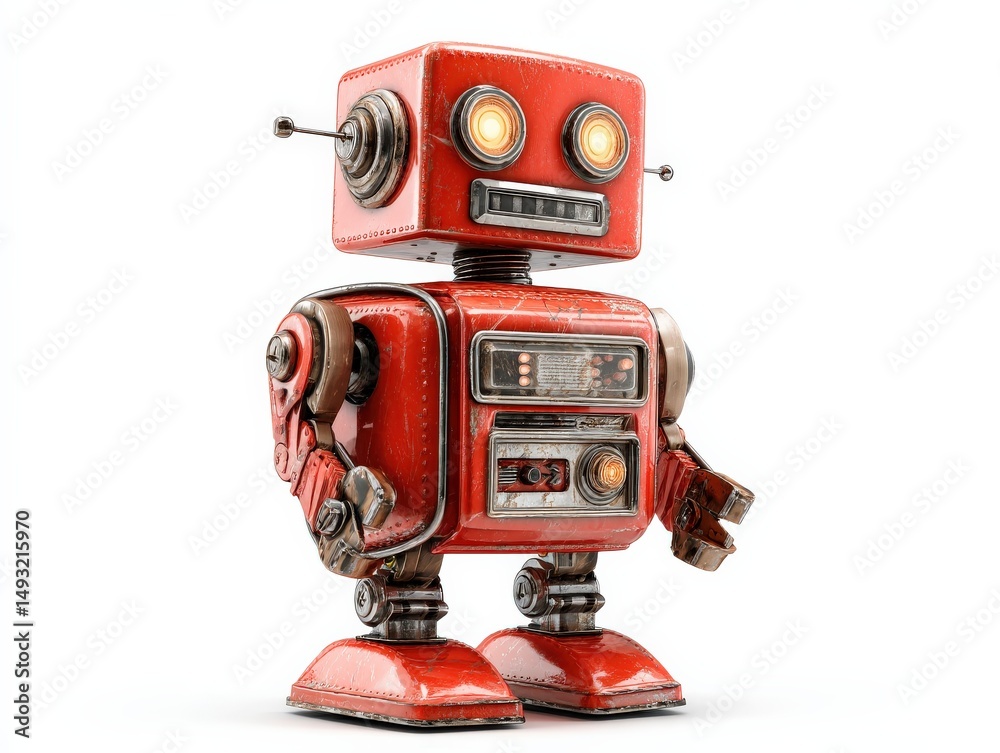 Fototapeta premium Vintage Red Robot Toy. Classic robotic design, nostalgic and charming.