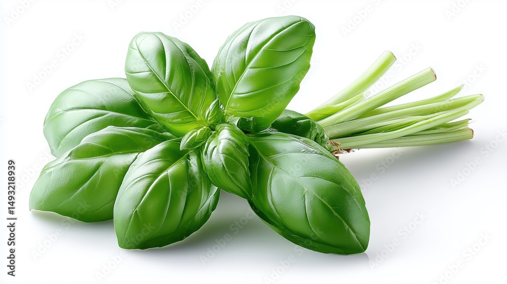 Fototapeta premium A small bunch of green basil, isolated on white background