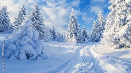 Wallpaper Mural Enchanting winter wonderland scene featuring snow-covered trees and blue sky Torontodigital.ca