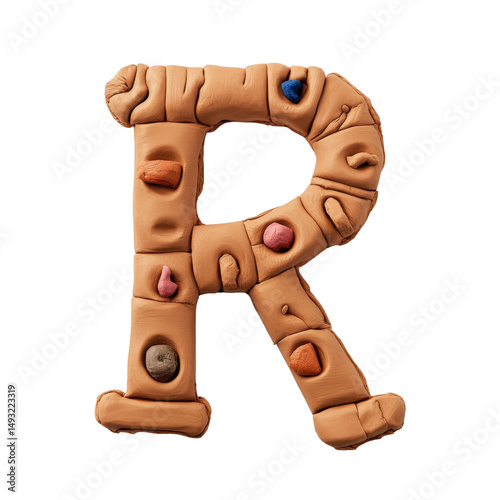 Creative alphabet letter R made from soft plush fabric with colorful playful accents and textured details