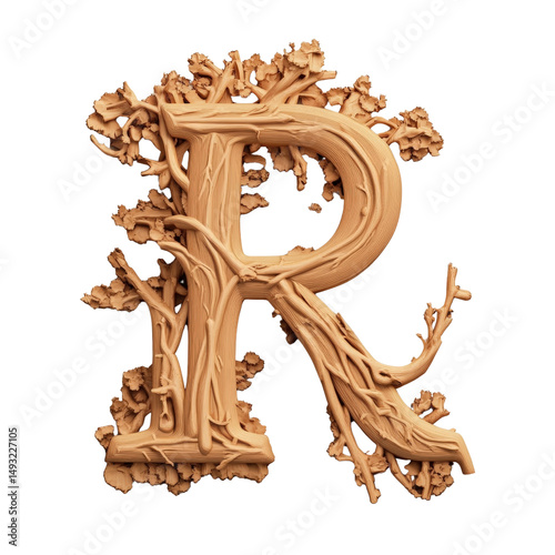 Artistic and Creative Letter R Made of Twisted Tree Branches and Vines with Natural Texture