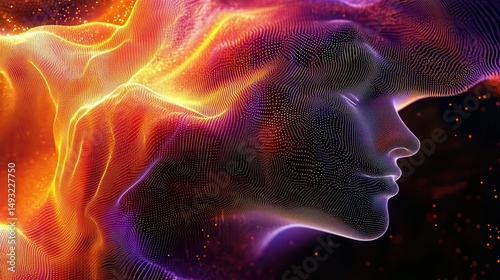 Abstract digital portrait of a person, with vibrant energy