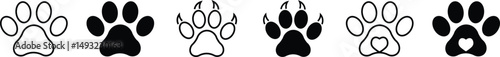Pet paw editable stroke. footprints Pet paw, Heart with pet paw print dog cat icon, vector illustration