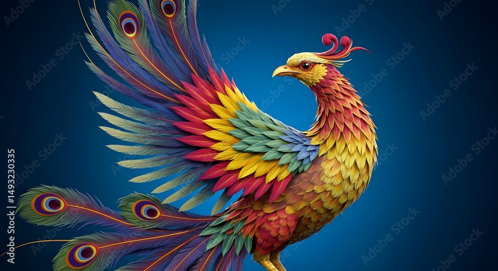Obraz premium phoenix, bird, colorful, Vibrant Colorful Phoenix Bird