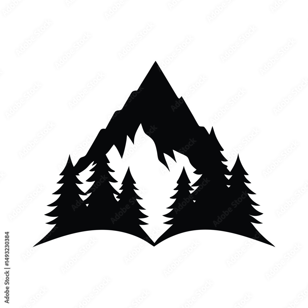 Obraz premium Tree Mountain Poster Vector Silhouette Art