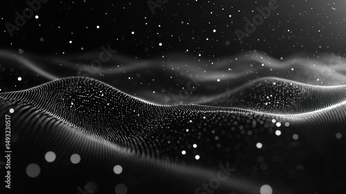 Abstract digital landscape with undulating particles