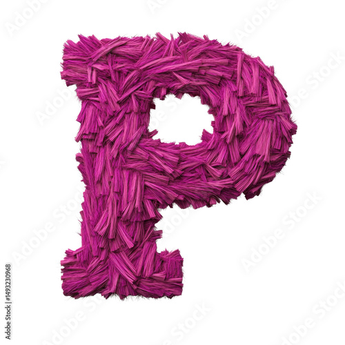 Colorful 3D Letter P made from pink textured yarn or fabric strips for creative design and decoration