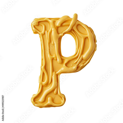Letter P shaped with yellow cheese mold in the form of letter on plain white background