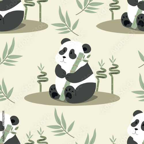 Cute seamless pattern with cartoon panda bear. Childrens animal for baby textile, wallpaper and baby design, clothes