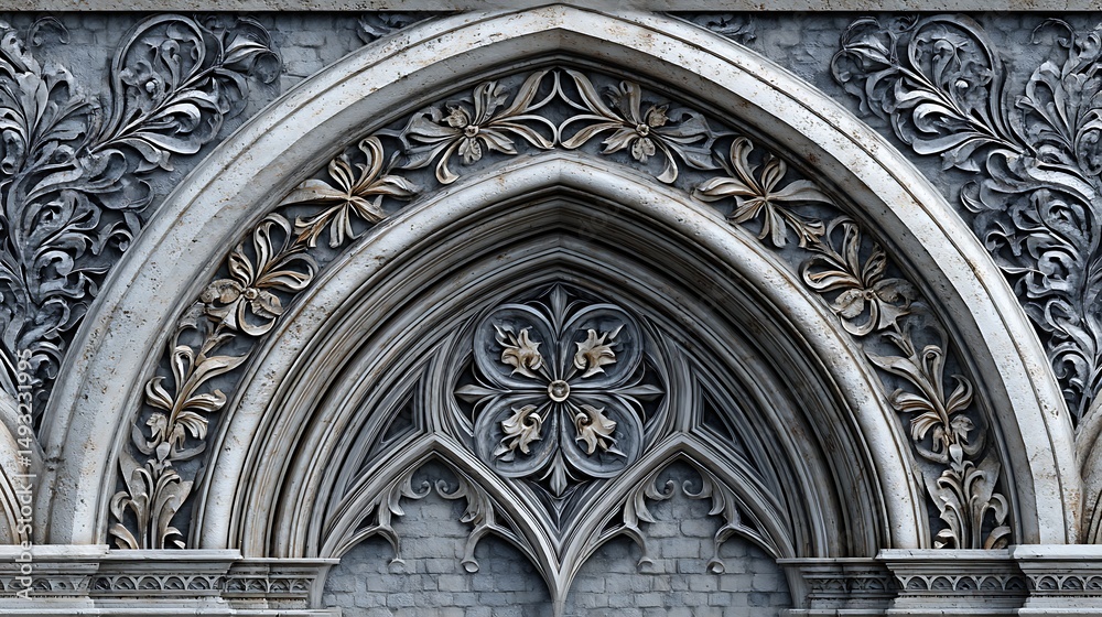 Fototapeta premium Intricate Vintage Venetian Gothic Arch with Floral Texture in Detailed Ink Drawing