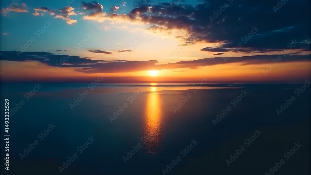 Obraz premium Serene Sunset over Calm Ocean A Breathtaking View of Nature's Golden Hour