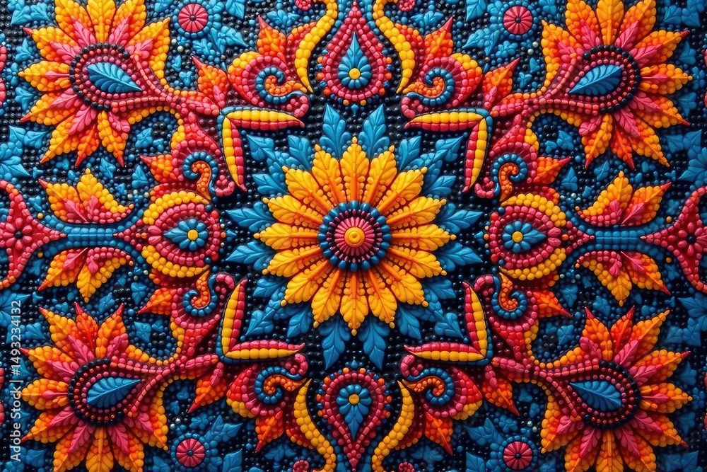 Abstract tapestry, bold colors, geometric shapes, repeating motif, background, home Abstract tapestry, bold colors, geometric shapes, repeating motif, background, home