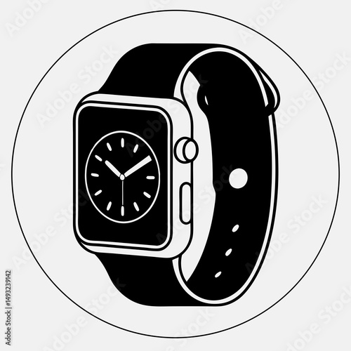 Modern smartwatch icon black and white illustration