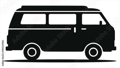 Simple black vector silhouette of a minivan./A clean, minimalist silhouette of a minivan, perfect for illustrations, logos, or icons related to transportation, travel, or family.