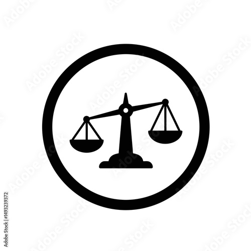 Justice Balance Scale Icon Within a Circular Frame Representing Equity