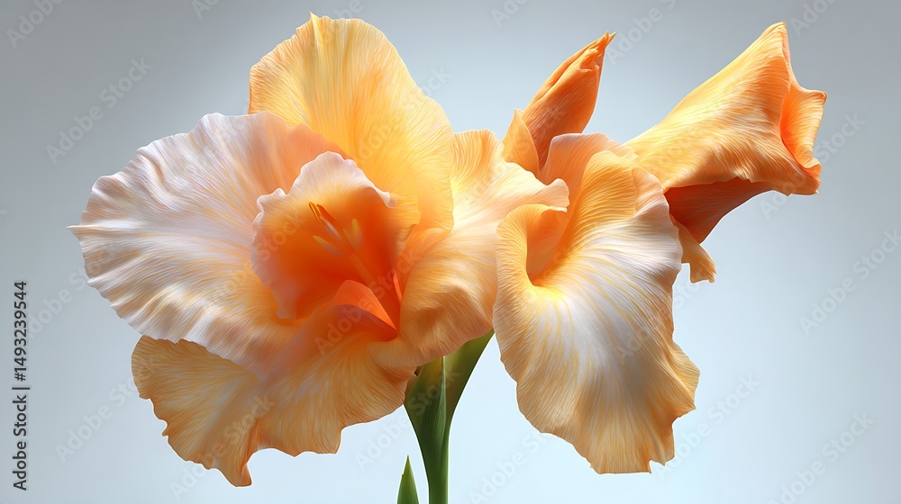 Fototapeta premium Brilliantly colored flower with vivid petals isolated on a clean white background, presented in an upright botanical view with flattening effect, captured in ultra-high-definition UHD 8K macro detail 