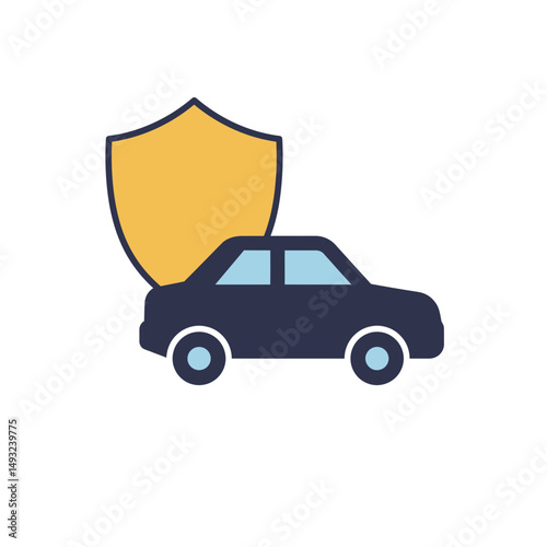 Secure Car Icon with Protective Shield Symbolizing Vehicle Safety