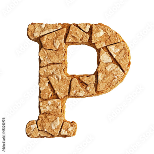 Letter P made of rocks or stones with natural texture and rough surface isolated on white background photo